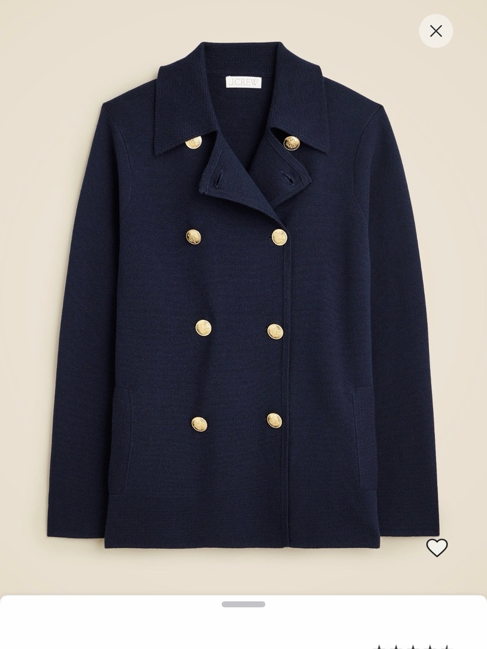 J. Crew Navy Double-Breasted Warwick Sweater Blazer with Gold Buttons